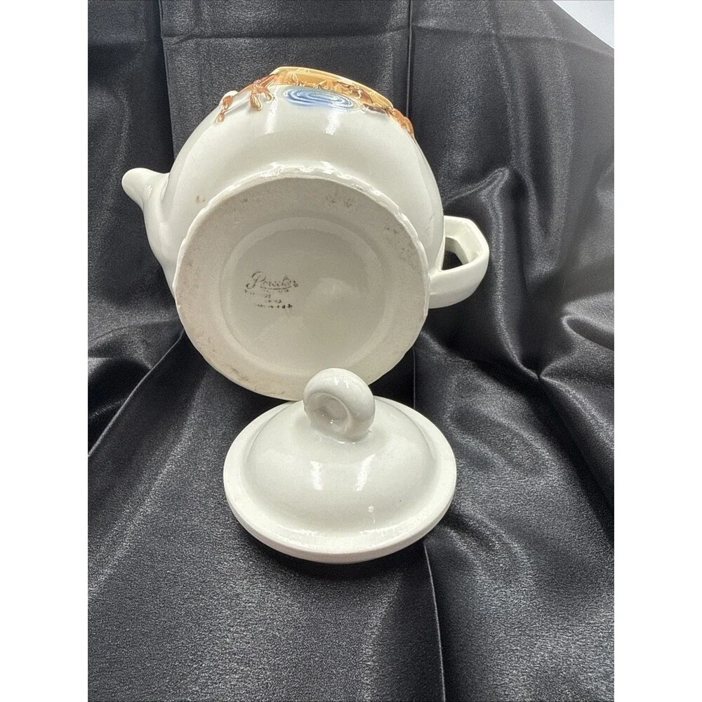 1930's Porcelier Vintage Ceramic Teapot Country Hearth Fireplace